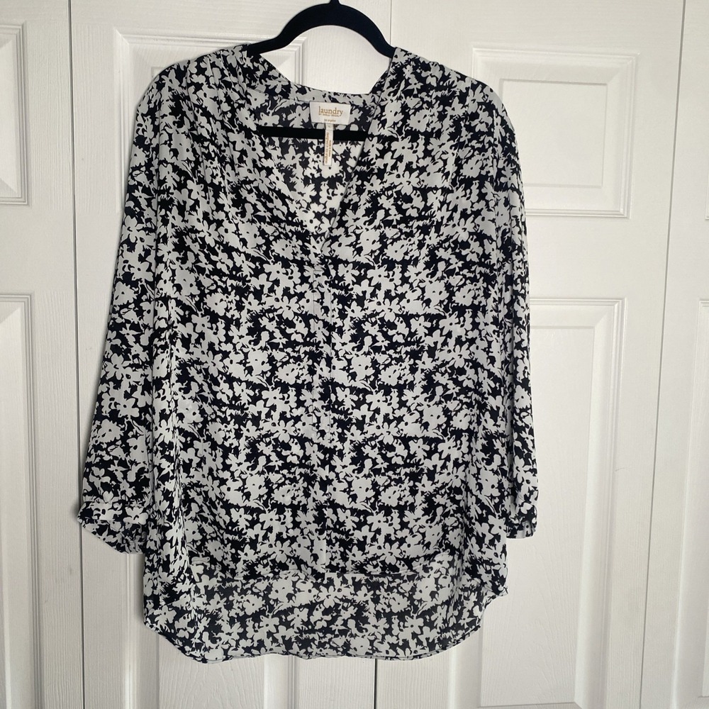 Laundry Shelli Segal Womens Large Black Floral Tunic‎ Top
